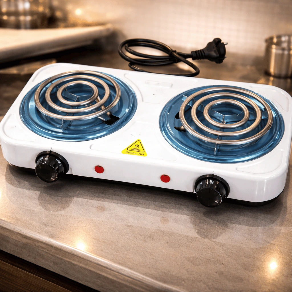 Electric Stove (Double) for cooking, Hot Plate heat up in just 2 mins, Easy to clean, 2000W