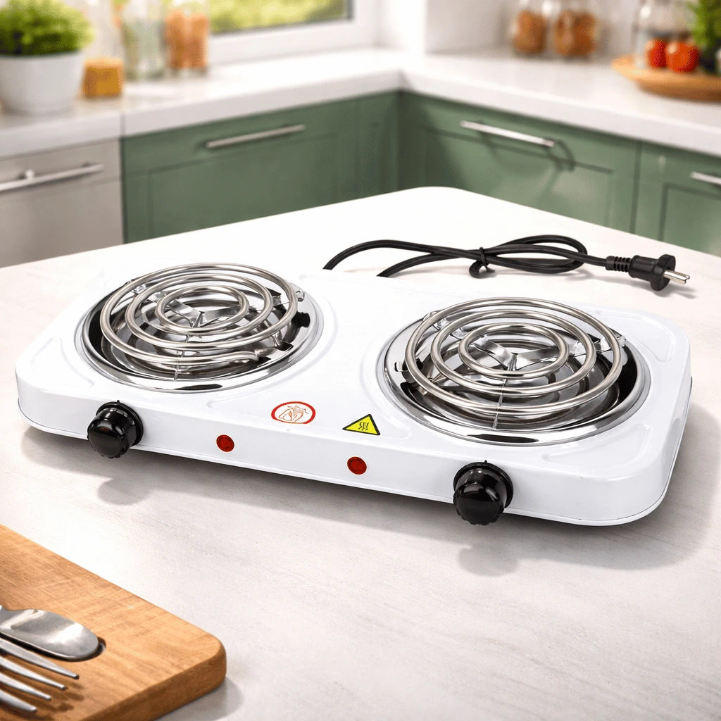 Electric Stove (Double) for cooking, Hot Plate heat up in just 2 mins, Easy to clean, 2000W